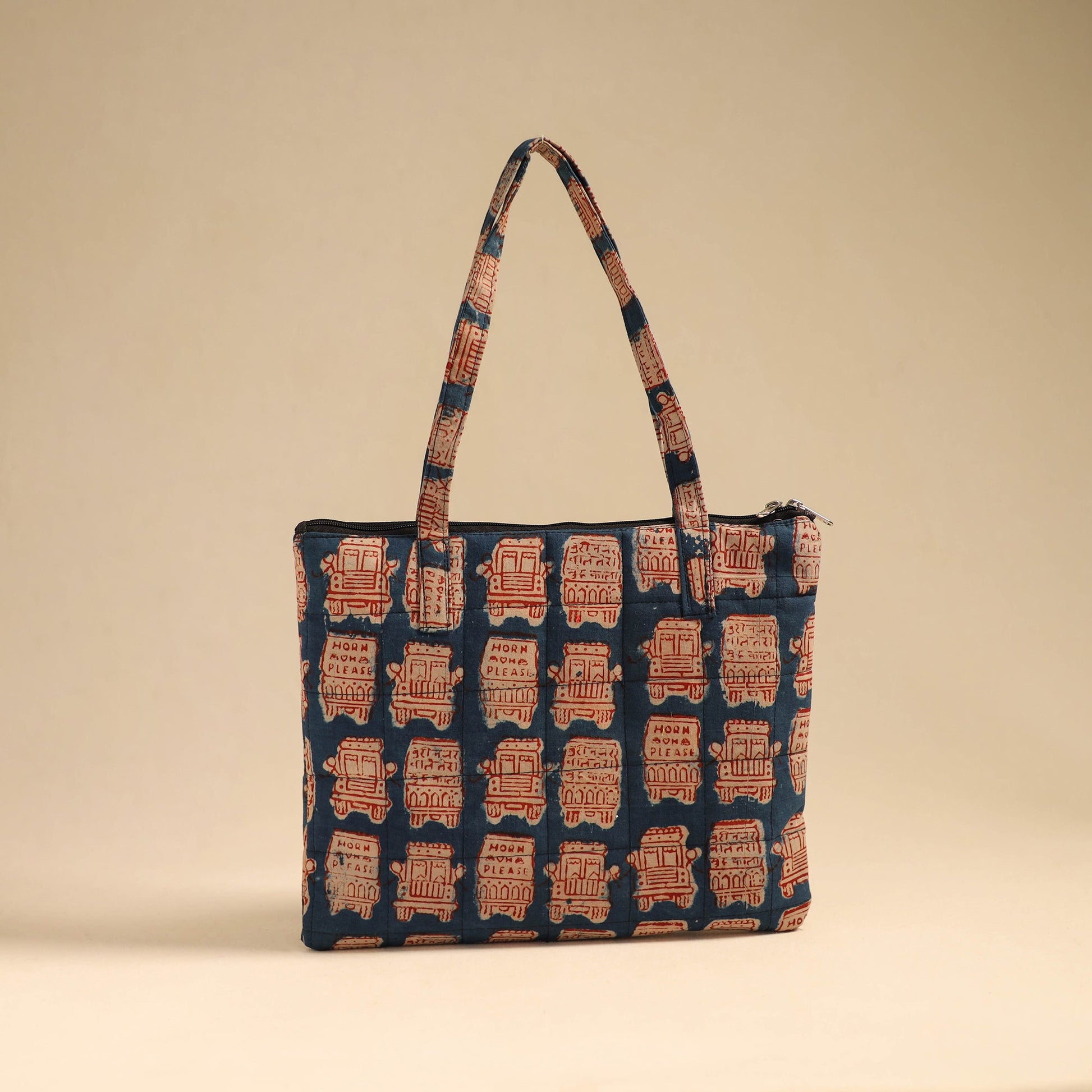 Blue - Handcrafted Quilted Cotton Handbag 19