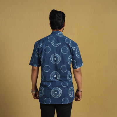 Blue - Half Sleeve Tie & Dye Cotton Men Shibori Shirt 11