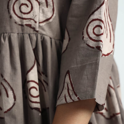 Brown - Bindaas Art Block Printed Cotton Dress