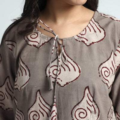 Brown - Bindaas Art Block Printed Cotton Dress