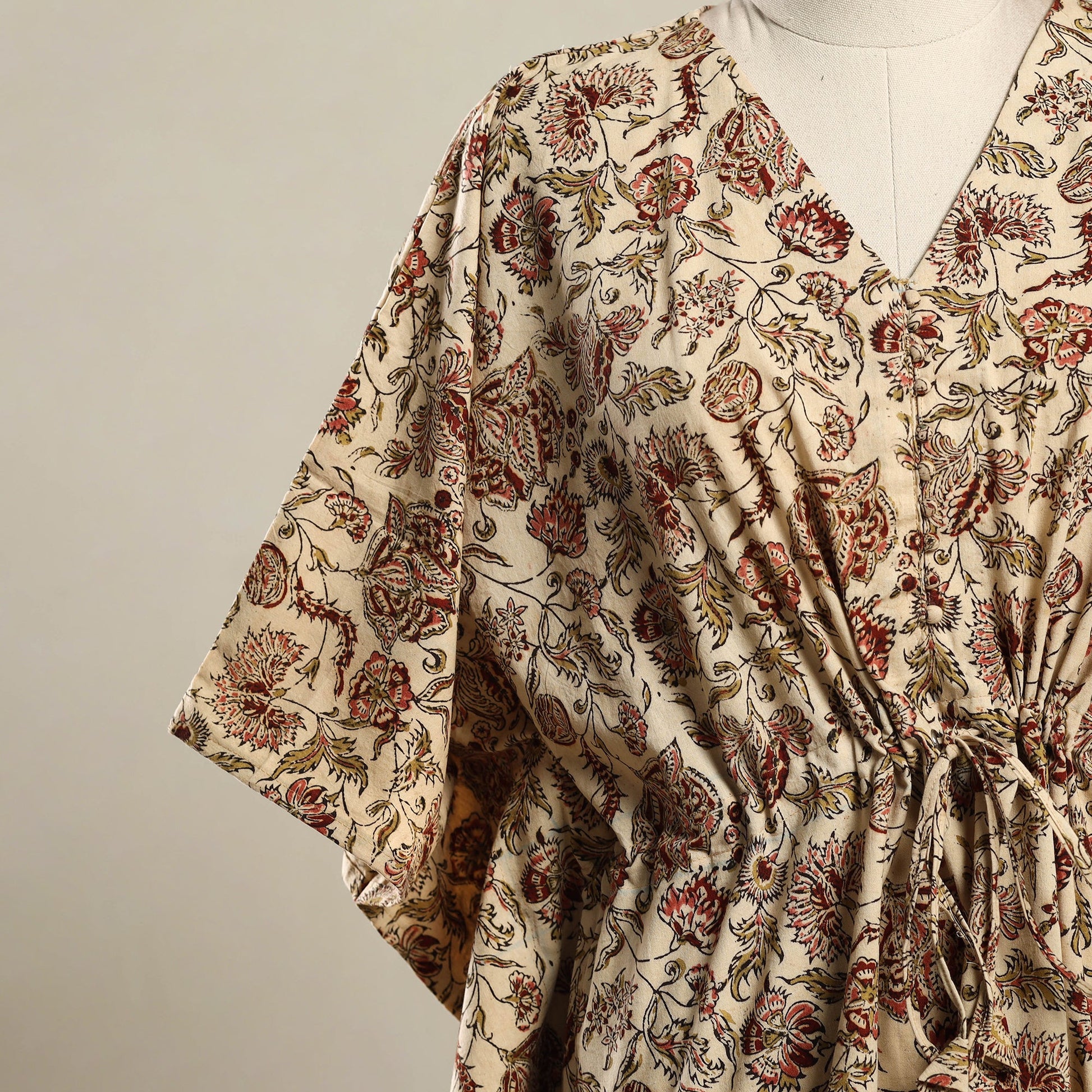 Beige - Kalamkari Block Print Cotton Kaftan (Short) 17