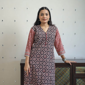 Black - Block Print Cotton Straight Bagh Kurta 14