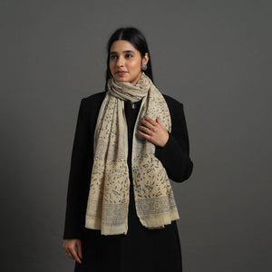 Beige - Block Print Pedana Kalamkari Wool Stole 32