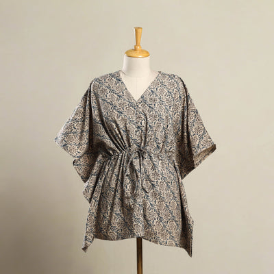 Beige - Kalamkari Block Print Cotton Kaftan (Short) 18