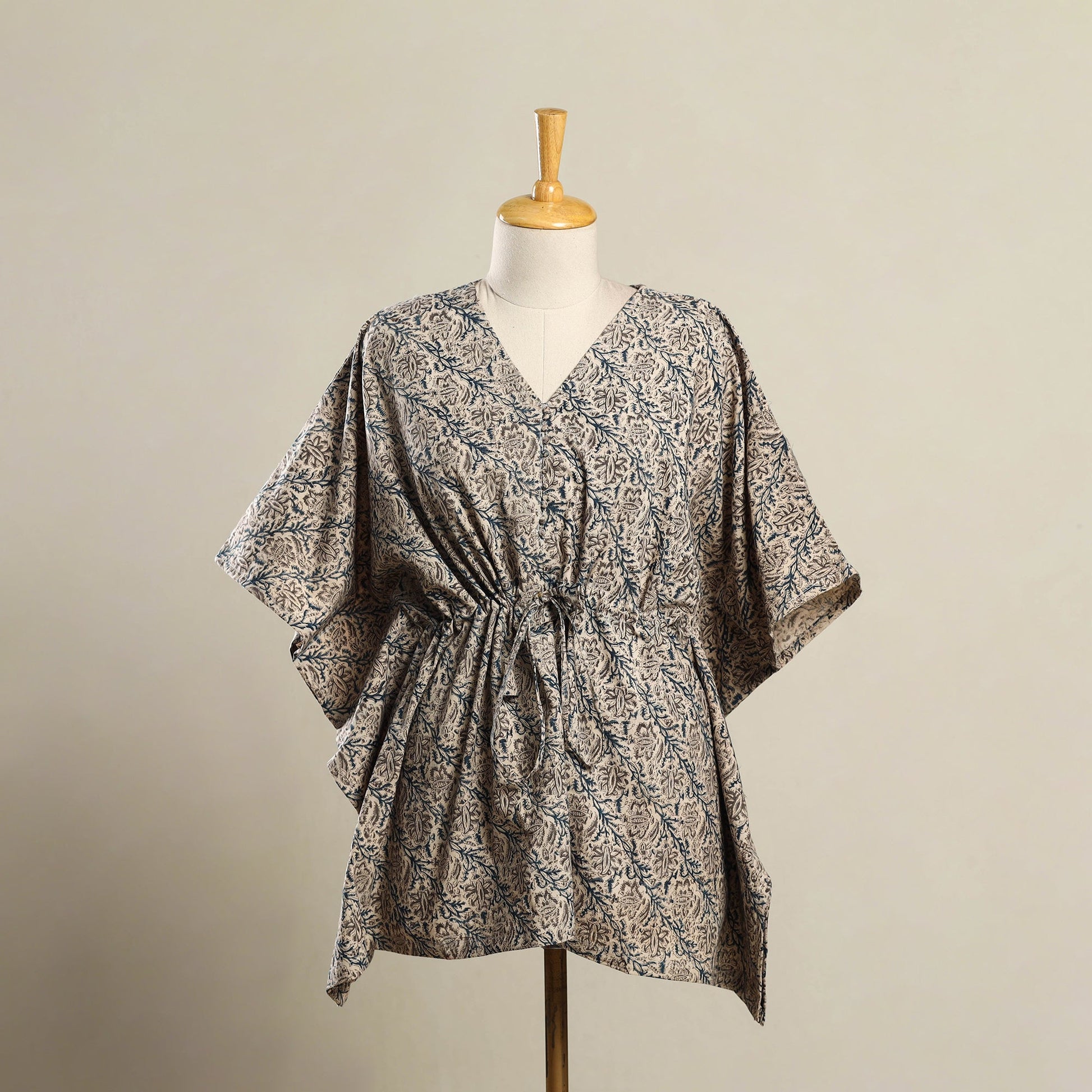 Beige - Kalamkari Block Print Cotton Kaftan (Short) 18