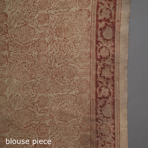 Brown - Pedana Block Print Merino Wool Kalamkari Saree 02