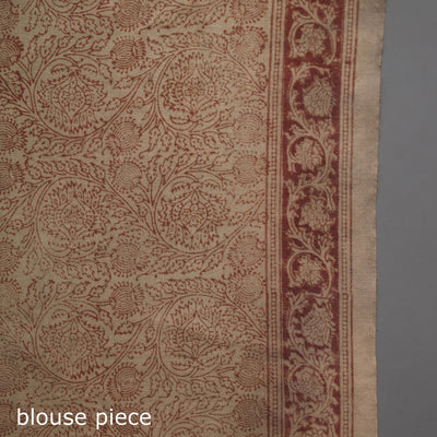 Brown - Pedana Block Print Merino Wool Kalamkari Saree 02
