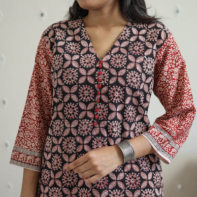Black - Block Print Cotton Straight Bagh Kurta 14