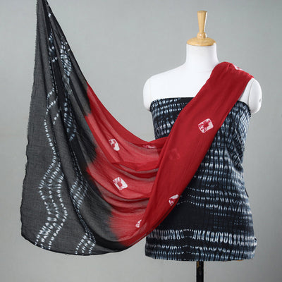 Black - 3pc Shibori Tie-Dye Mul Cotton Suit Material Set