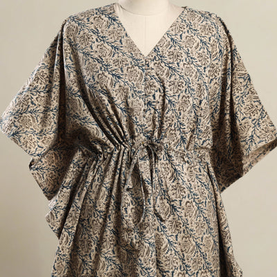 Beige - Kalamkari Block Print Cotton Kaftan (Short) 18