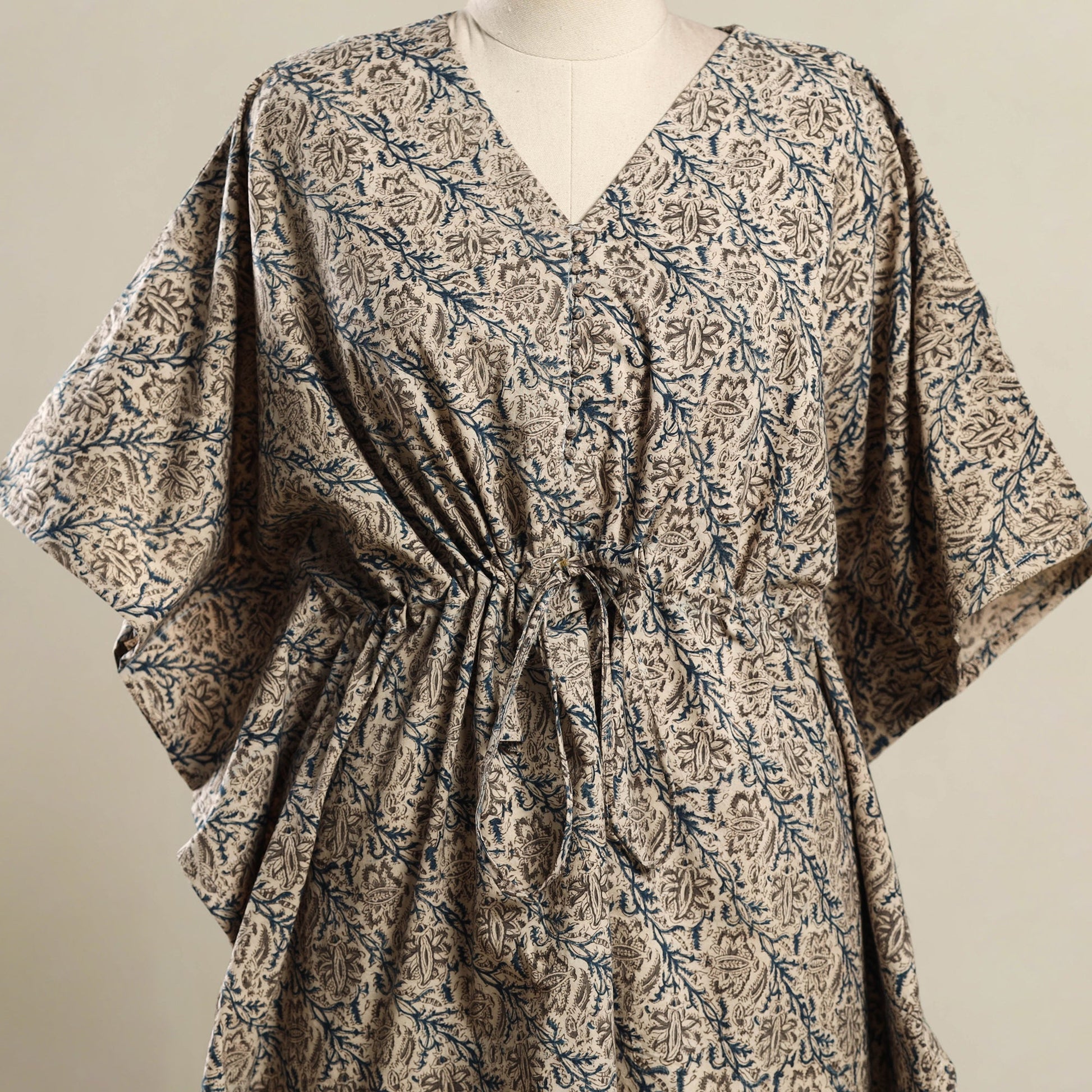 Beige - Kalamkari Block Print Cotton Kaftan (Short) 18