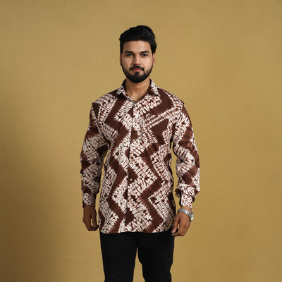 Brown - Full Sleeve Tie & Dye Cotton Men Shibori Shirt 03