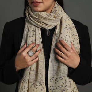 Beige - Block Print Pedana Kalamkari Wool Stole 32
