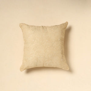 Beige - Tussar Silk Bengal Kantha Work Cushion Cover 14
