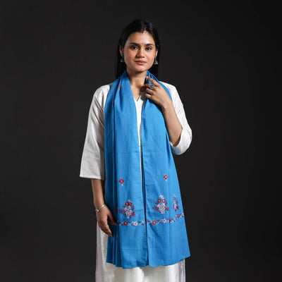 Blue - Cotton Kashida Embroidery Stole 24