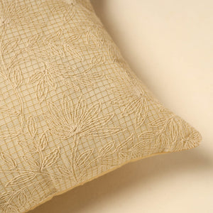 Beige - Tussar Silk Bengal Kantha Work Cushion Cover 14