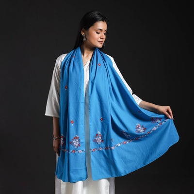 Blue - Cotton Kashida Embroidery Stole 24