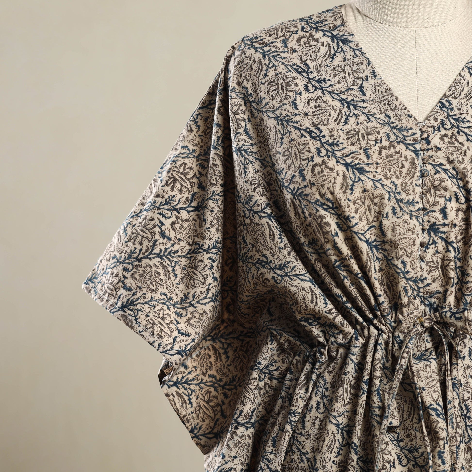 Beige - Kalamkari Block Print Cotton Kaftan (Short) 18