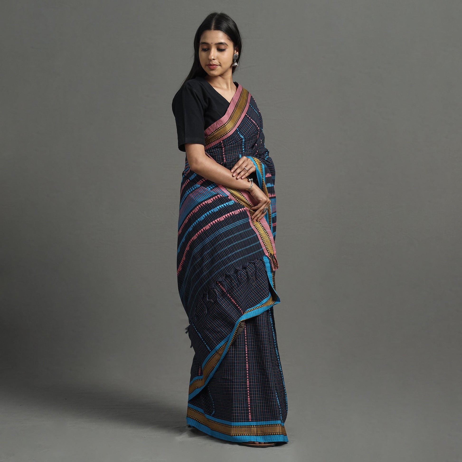 Black - Begampuri Handloom Cotton Saree