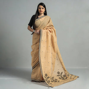 Brown - Handloom Cotton Burdwan Jamdani Saree