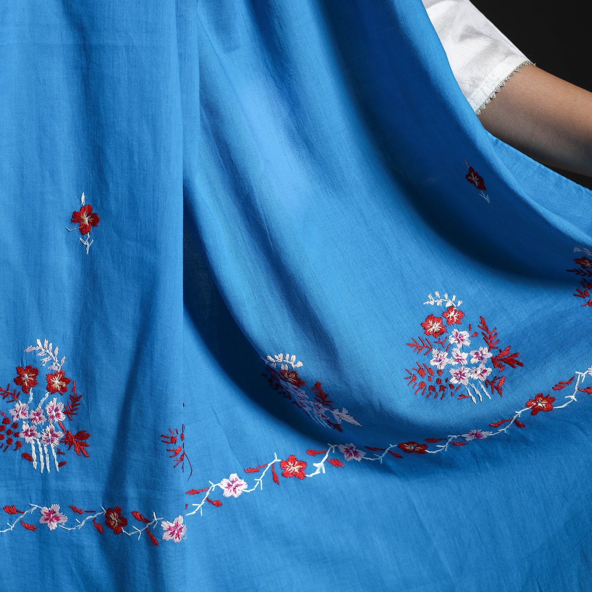 Blue - Cotton Kashida Embroidery Stole 24