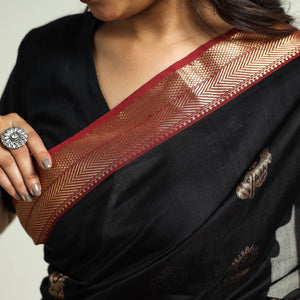 Black - Traditional Chanderi Silk Handloom Saree with Zari Border & Buta