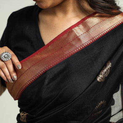 Black - Traditional Chanderi Silk Handloom Saree with Zari Border & Buta