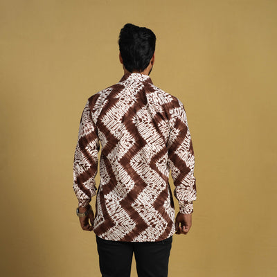 Brown - Full Sleeve Tie & Dye Cotton Men Shibori Shirt 03