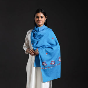 Blue - Cotton Kashida Embroidery Stole 24