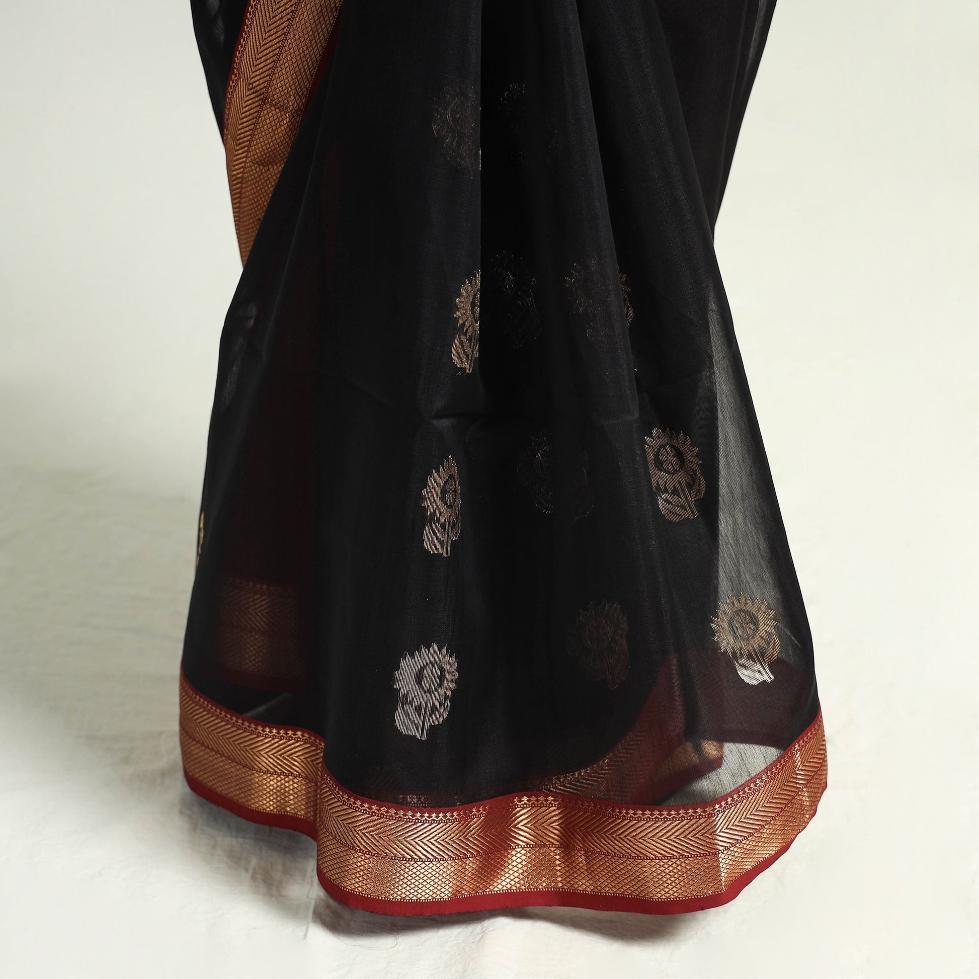 Black - Traditional Chanderi Silk Handloom Saree with Zari Border & Buta