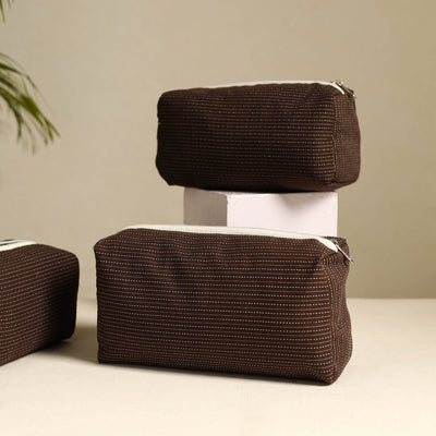 Brown - Handmade Cotton Toiletry Bags (Set of 3) 09