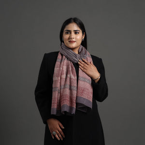 Brown - Bagh Hand Block Printed Merino Woollen Stole 38