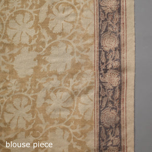 Beige - Pedana Block Print Merino Wool Kalamkari Saree 01
