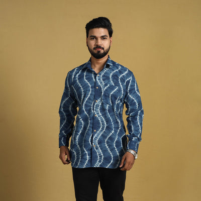 Blue - Full Sleeve Tie & Dye Cotton Men Shibori Shirt 05