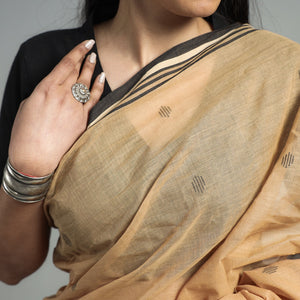 Brown - Handloom Cotton Burdwan Jamdani Saree