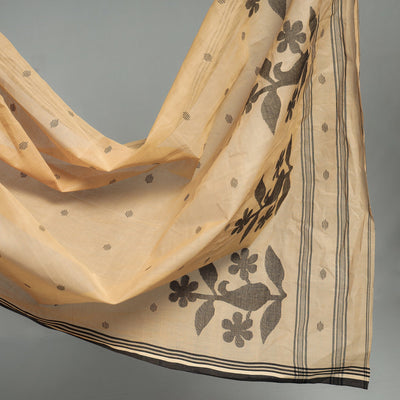 Brown - Handloom Cotton Burdwan Jamdani Saree