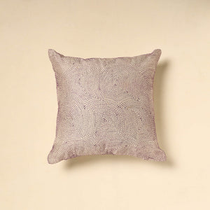 Beige - Tussar Silk Bengal Kantha Work Cushion Cover 17