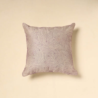 Beige - Tussar Silk Bengal Kantha Work Cushion Cover 17