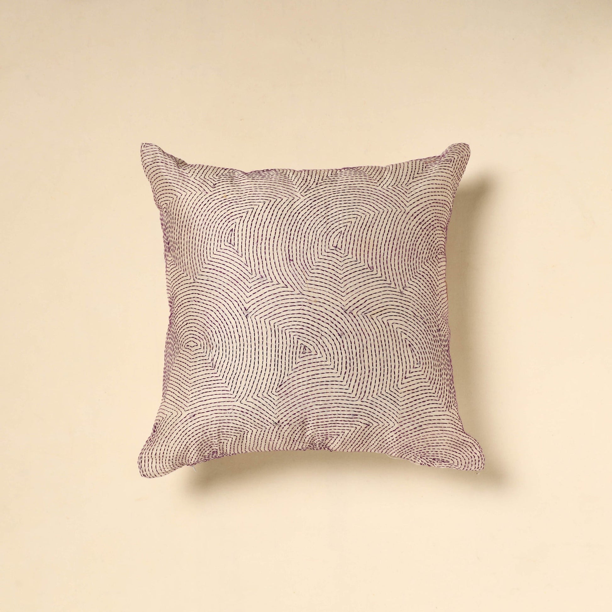 Beige - Tussar Silk Bengal Kantha Work Cushion Cover 17