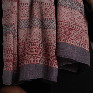 Brown - Bagh Hand Block Printed Merino Woollen Stole 38