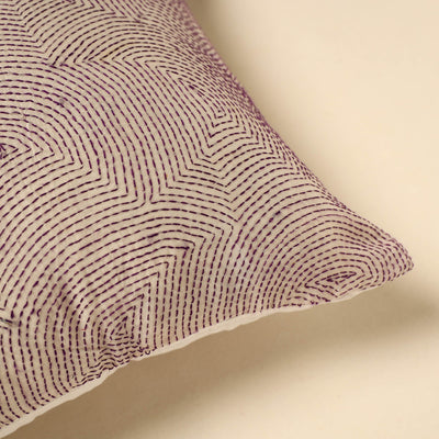 Beige - Tussar Silk Bengal Kantha Work Cushion Cover 17