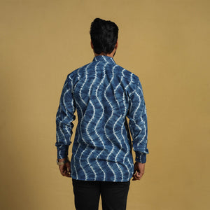 Blue - Full Sleeve Tie & Dye Cotton Men Shibori Shirt 05