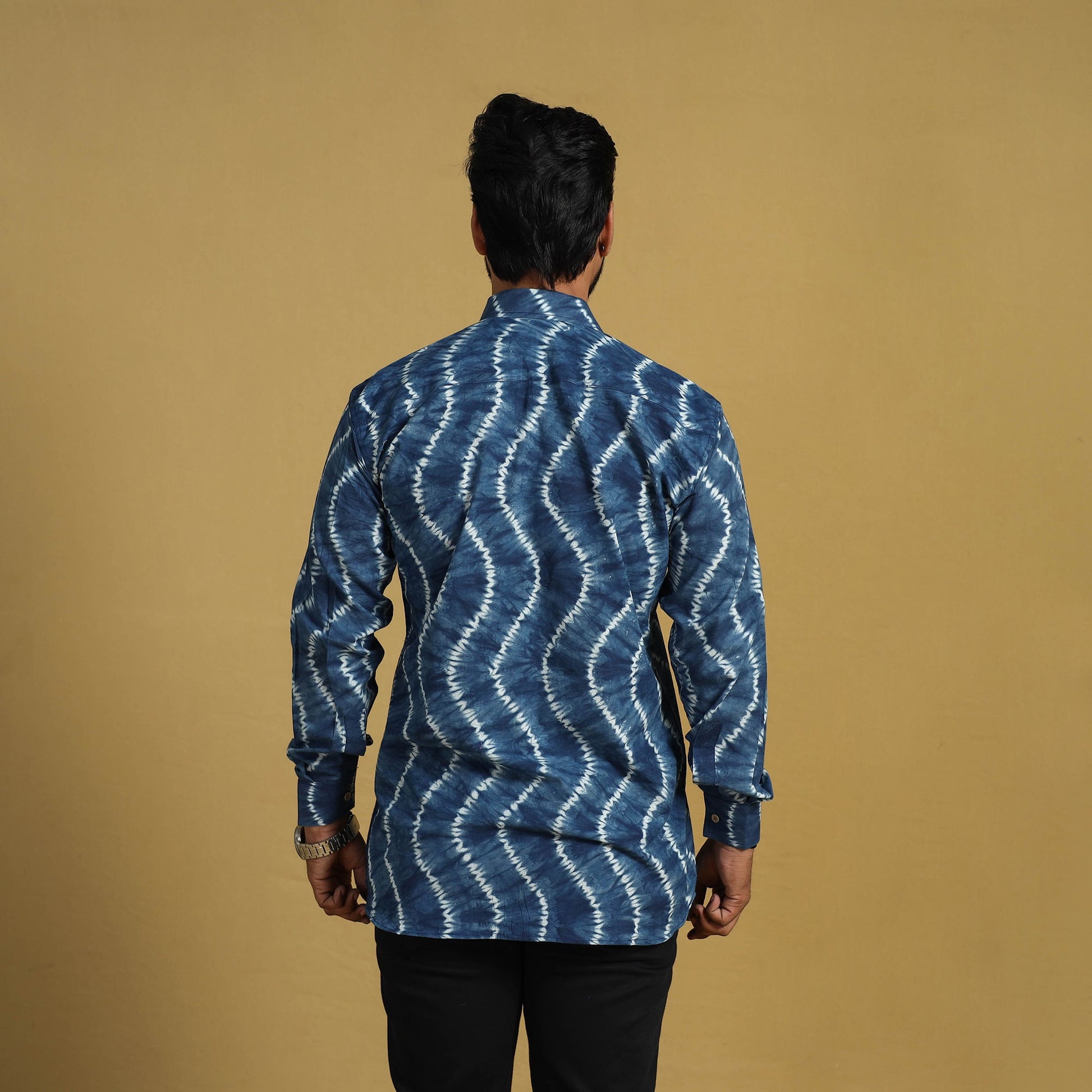 Blue - Full Sleeve Tie & Dye Cotton Men Shibori Shirt 05