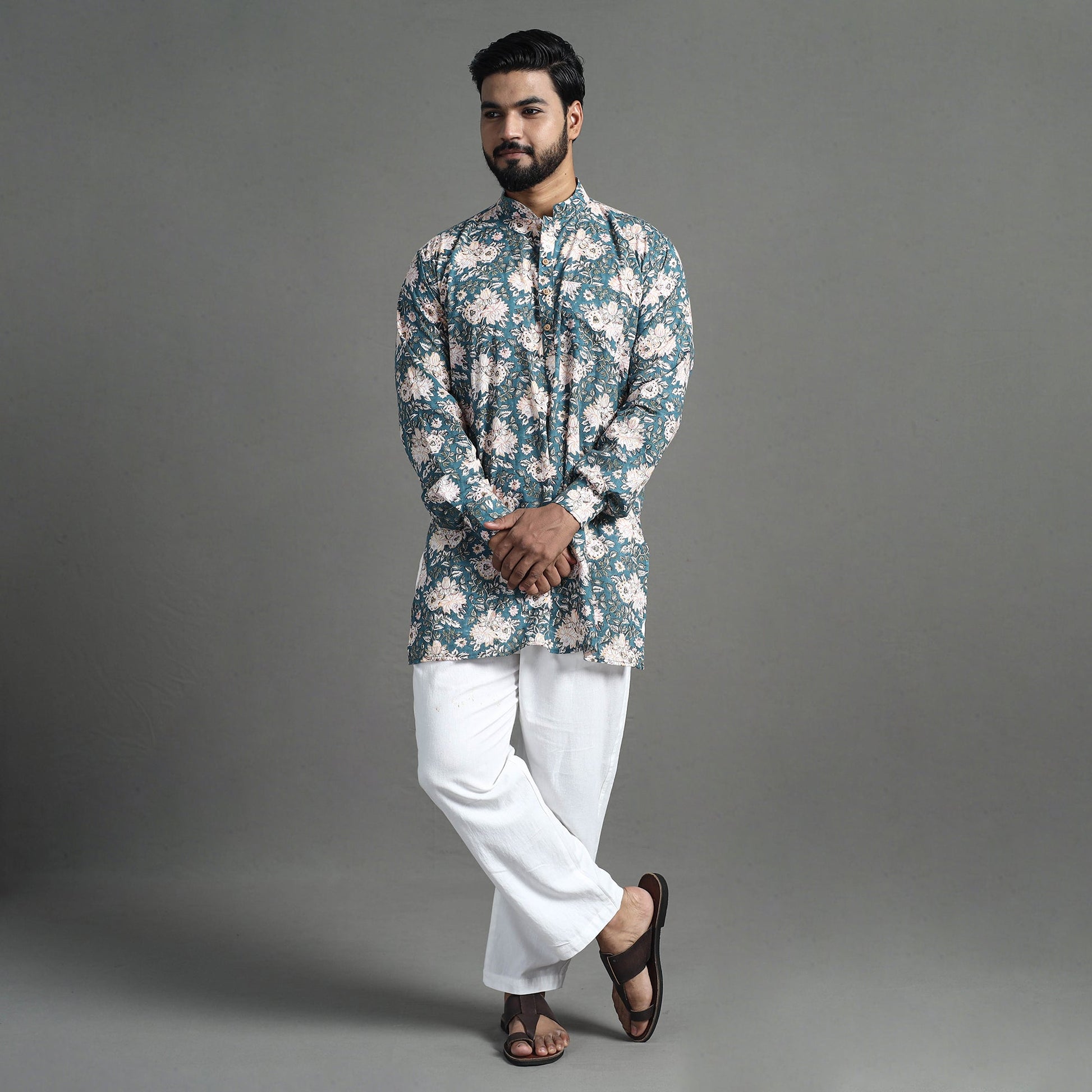 Block Print Cotton Sanganeri Kurta for Men (Short) 01