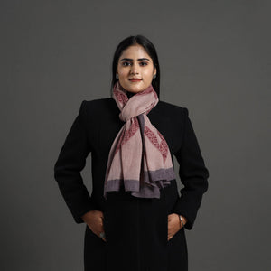 Brown - Bagh Hand Block Printed Merino Woollen Stole 40