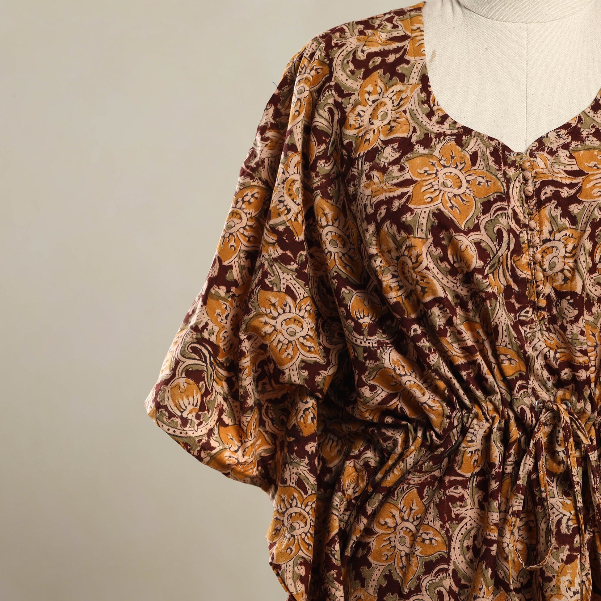 Brown - Kalamkari Block Print Cotton Kaftan (Short) 20
