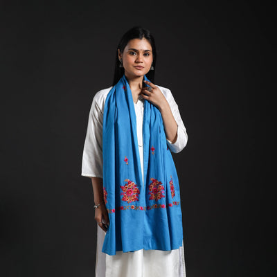 Blue - Cotton Kashida Embroidery Stole 21