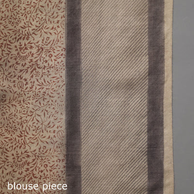 Beige - Pedana Block Print Merino Wool Kalamkari Saree 03