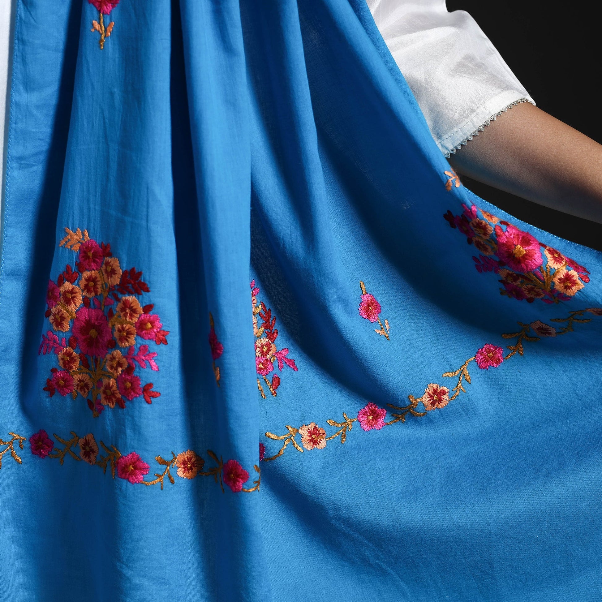 Blue - Cotton Kashida Embroidery Stole 21