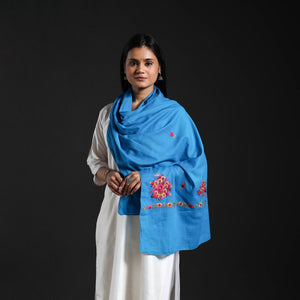 Blue - Cotton Kashida Embroidery Stole 21
